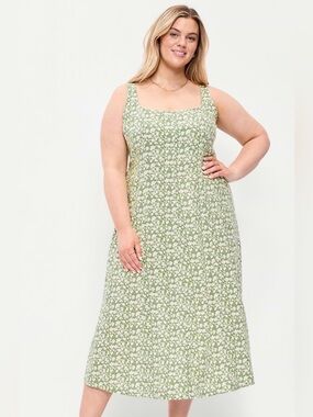 Fit and flare sleeveless linen blend midi dress